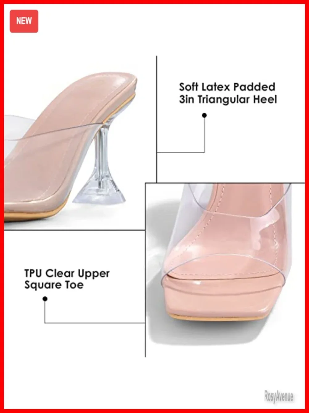 Clear Heeled Sandals Square Toe Slip On Mules TPU Transparent